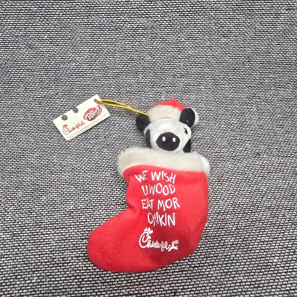 Chick-fil-A Plush Cow Christmas Ornament Stocking NWT Dr Pepper Holiday